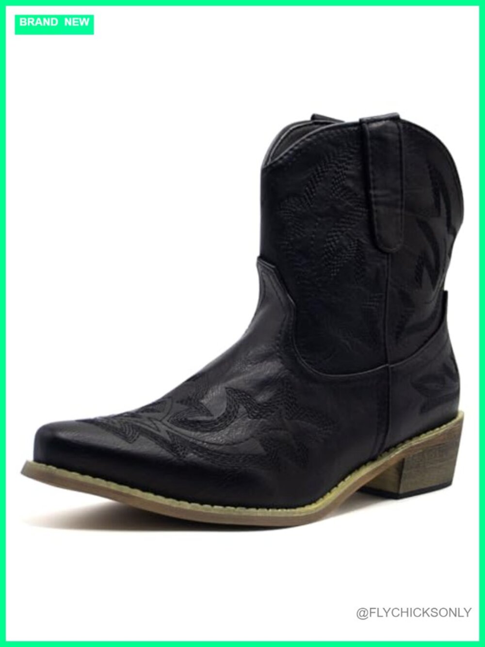 Western Cowgirl Ankle Booties Pointed Toe Chunky Heel Embroidered Boots